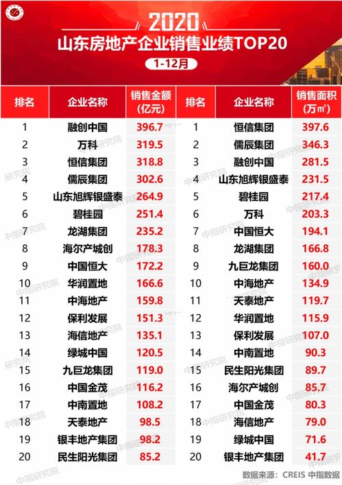 2020年山東房地產企業銷售業績排行榜